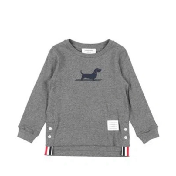 Thom Browne Gray Long Sleeve Kids Tee with Dachshund Print